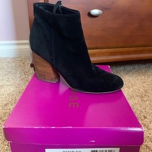 Black Suede Bootie with Wooden Heel